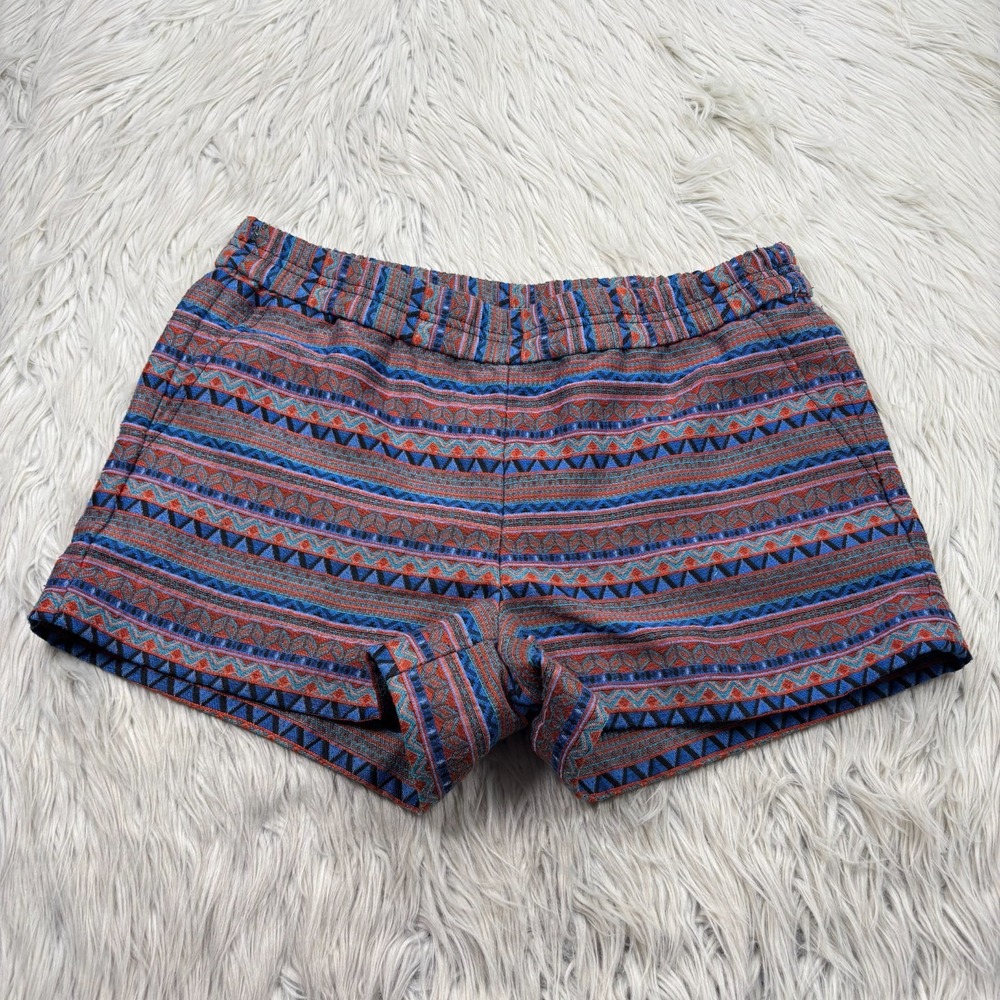 J.Crew Women's 8 Woven Jacquard Pull On Shorts Blue Orange Boho Festival